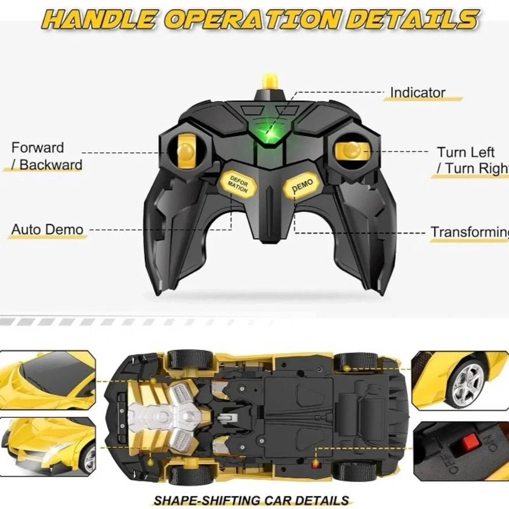 Remote Control Car, Transform Robot RC Cars for Kids Toys, 2.4Ghz 1:18 Scale